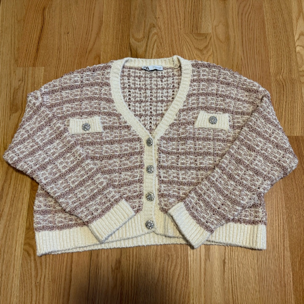Zara Pink and Ivory Sparkly Women's Sweater